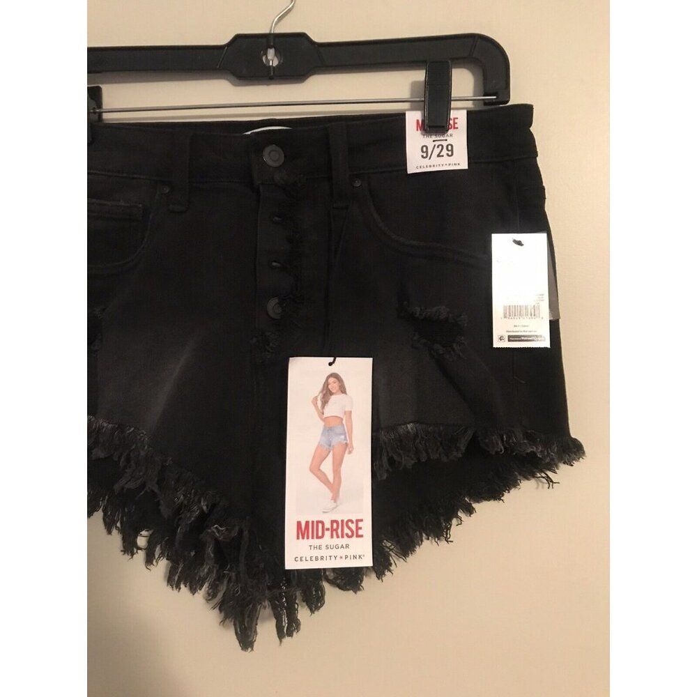 Celebrity Pink  Exposed Button cuttoff short Black Mid- Rise Raw Size 9/29 - Picture 5 of 7